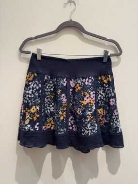 Free People- Navy Skirt With Floral Purple & Orange Accents Size Small Women’s